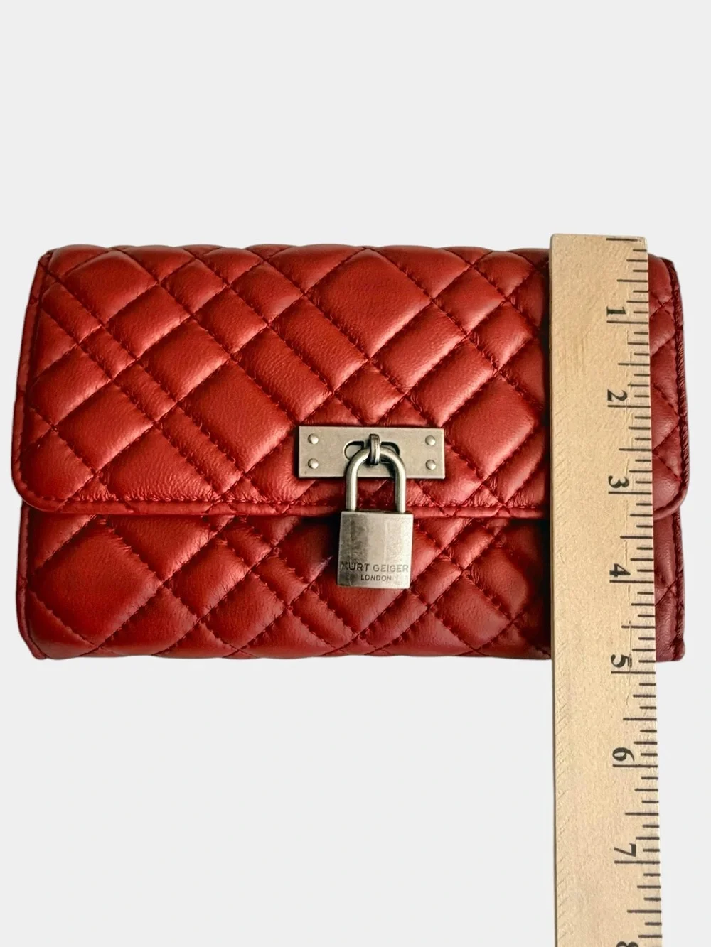 Kurt Geiger London Brixton Red Quilted Chain Wallet Leather Crossbody Small Bag